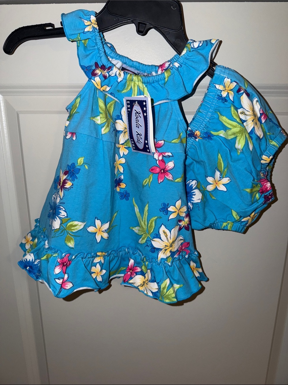 Koala Kids Turquoise Floral Summer Dress with Matching Bloomers Vintage 90’s